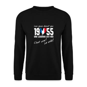 Né en 1955 - Coq aux couleurs françaises - Sweat-shirt Unisexe - noir - Devant - Alina (178cm) & Michal (187cm)