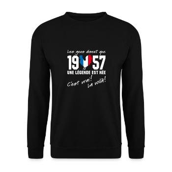 Né en 1957 - Coq aux couleurs françaises - Sweat-shirt Unisexe - noir - Devant - Alina (178cm) & Michal (187cm)
