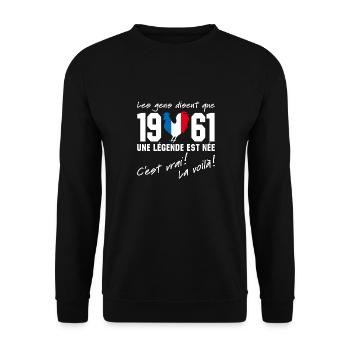 Né en 1961 - Coq aux couleurs françaises - Sweat-shirt Unisexe - noir - Devant - Alina (178cm) & Michal (187cm)