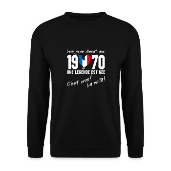 Né en 1970 - Coq aux couleurs françaises - Sweat-shirt Unisexe - noir - Devant - Alina (178cm) & Michal (187cm)