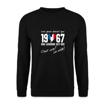 Né en 1967 - Coq aux couleurs françaises - Sweat-shirt Unisexe - noir - Devant - Alina (178cm) & Michal (187cm)
