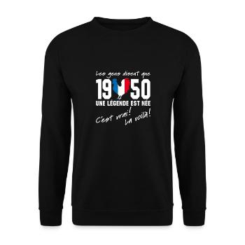 Né en 1950 - Coq aux couleurs françaises - Sweat-shirt Unisexe - noir - Devant - Alina (178cm) & Michal (187cm)