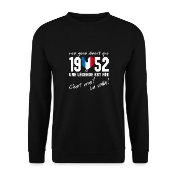 Né en 1952 - Coq aux couleurs françaises - Sweat-shirt Unisexe - noir - Devant - Alina (178cm) & Michal (187cm)