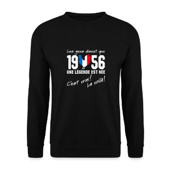 Né en 1956 - Coq aux couleurs françaises - Sweat-shirt Unisexe - noir - Devant - Alina (178cm) & Michal (187cm)