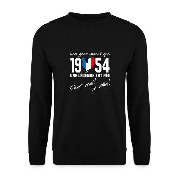 Né en 1954 - Coq aux couleurs françaises - Sweat-shirt Unisexe - noir - Devant - Alina (178cm) & Michal (187cm)