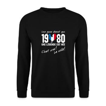 Né en 1980 - Coq aux couleurs françaises - Sweat-shirt Unisexe - noir - Devant - Alina (178cm) & Michal (187cm)