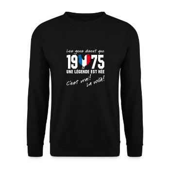 Né en 1975 - Coq aux couleurs françaises - Sweat-shirt Unisexe - noir - Devant - Alina (178cm) & Michal (187cm)