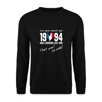 Né en 1994 - Coq aux couleurs françaises - Sweat-shirt Unisexe - noir - Devant - Alina (178cm) & Michal (187cm)
