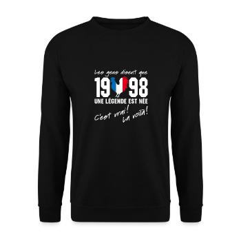 Né en 1998 - Coq aux couleurs françaises - Sweat-shirt Unisexe - noir - Devant - Alina (178cm) & Michal (187cm)