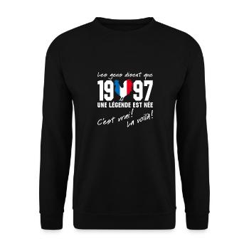 Né en 1997 - Coq aux couleurs françaises - Sweat-shirt Unisexe - noir - Devant - Alina (178cm) & Michal (187cm)