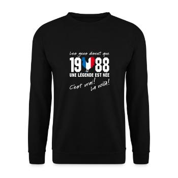 Né en 1988 - Coq aux couleurs françaises - Sweat-shirt Unisexe - noir - Devant - Alina (178cm) & Michal (187cm)