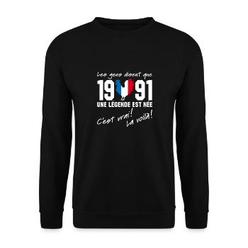 Né en 1991 - Coq aux couleurs françaises - Sweat-shirt Unisexe - noir - Devant - Alina (178cm) & Michal (187cm)
