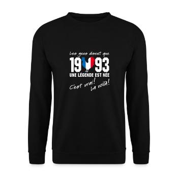 Né en 1993 - Coq aux couleurs françaises - Sweat-shirt Unisexe - noir - Devant - Alina (178cm) & Michal (187cm)