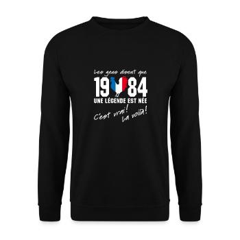 Né en 1984 - Coq aux couleurs françaises - Sweat-shirt Unisexe - noir - Devant - Alina (178cm) & Michal (187cm)