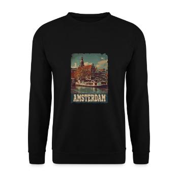 Vintage Amsterdam Kanal Niederlande Holland - Unisex Pullover - Schwarz - Vorne - Alina (178cm) & Michal (187cm)