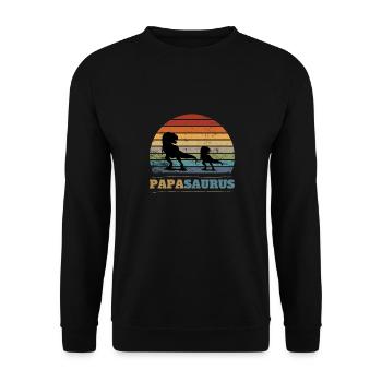 Papa Saurus Vatertag Geburtstag Dino Papasaurus - Unisex Pullover - Schwarz - Vorne - Alina (178cm) & Michal (187cm)
