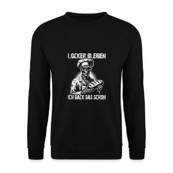 Zombie Bäcker gruseliger Bäcker - Unisex Pullover - Schwarz - Vorne - Alina (178cm) & Michal (187cm)