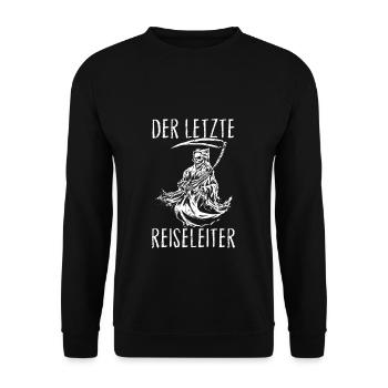 Sensenmann Der letzte Reiseleiter Tod Skelett Spru - Unisex Pullover - Schwarz - Vorne - Alina (178cm) & Michal (187cm)