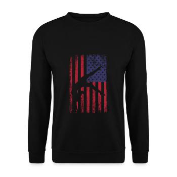 Turnen Gymnsatik US Flagge Turntrainer Sportverein - Unisex Pullover - Schwarz - Vorne - Alina (178cm) & Michal (187cm)