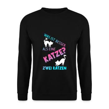 Was Ist Besser Als Eine Katze Zwei Katzen Kater Ka - Unisex Pullover - Schwarz - Vorne - Alina (178cm) & Michal (187cm)