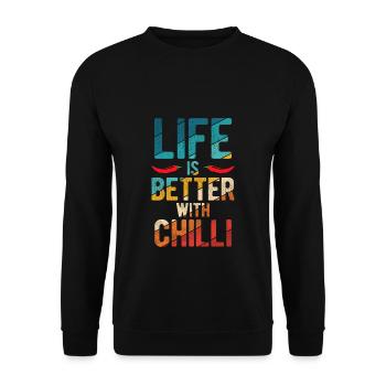 Life Is Better With Chilli Peperoni Jalapeno Spruc - Unisex Pullover - Schwarz - Vorne - Alina (178cm) & Michal (187cm)