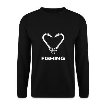Angler angelt Angelschein "legendärer Angelhaken" - Unisex Pullover - Schwarz - Vorne - Alina (178cm) & Michal (187cm)