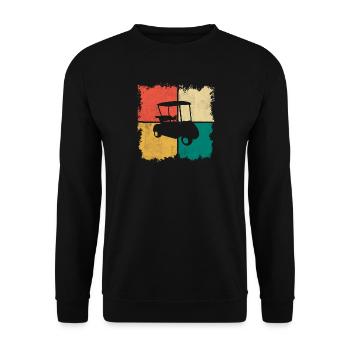 Golf Cart Golfer Golfspieler Retro Golfen - Unisex Pullover - Schwarz - Vorne - Alina (178cm) & Michal (187cm)