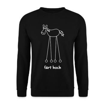 färt hoch, hochfahren, färt, Pferd auf Rädern - Unisex Pullover - Schwarz - Vorne - Alina (178cm) & Michal (187cm)