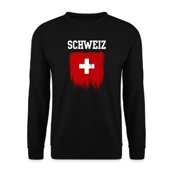 Swiss Flag Brushstroke Crest - Unisex Sweatshirt - black - Front - Alina (178cm) & Michal (187cm)