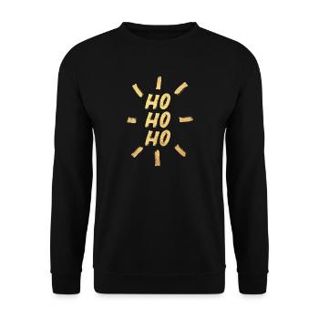 HOHOHO Gold Santa Weihnachten coole Quotes Sprüche - Unisex Pullover - Schwarz - Vorne - Alina (178cm) & Michal (187cm)