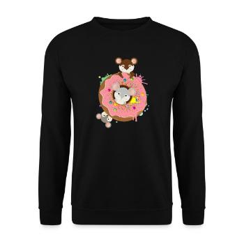 drei putzige Mäuse und ein Donut mit rosa Glasur - Unisex Pullover - Schwarz - Vorne - Alina (178cm) & Michal (187cm)