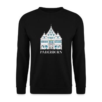 Paderborn, Historisches Rathaus, Deutschland - Unisex Pullover - Schwarz - Vorne - Alina (178cm) & Michal (187cm)