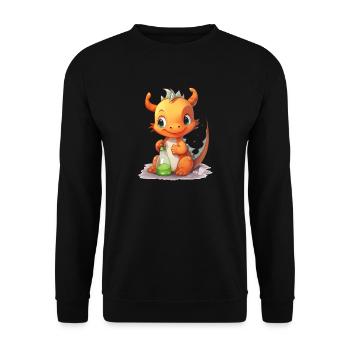 Oranger Babydrache Nuckelflasche Süß Shirt - Unisex Pullover - Schwarz - Vorne - Alina (178cm) & Michal (187cm)