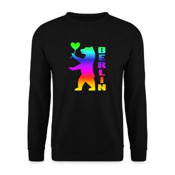 Pride Berlin Bear with Heart Rainbow Flag - Unisex Sweatshirt - black - Front - Alina (178cm) & Michal (187cm)