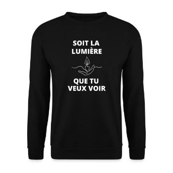 Illuminating symbolic candle - Unisex Sweatshirt - black - Front - Alina (178cm) & Michal (187cm)