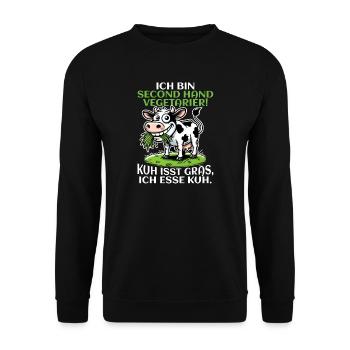 Ich bin Second Hand Vegetarier - Kuh Meme - Unisex Pullover - Schwarz - Vorne - Alina (178cm) & Michal (187cm)