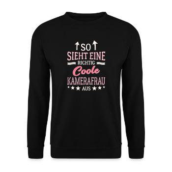 So sieht eine richtig coole Kamerafrau aus - Unisex Pullover - Schwarz - Vorne - Alina (178cm) & Michal (187cm)