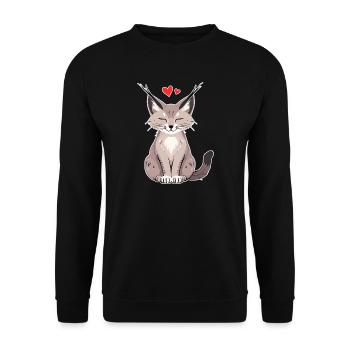 Kleiner Luchs mit Herz – Niedlich & Wild - Unisex Pullover - Schwarz - Vorne - Alina (178cm) & Michal (187cm)