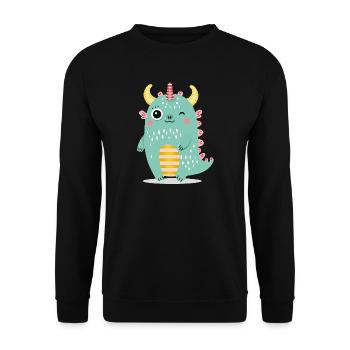 Niedliches Monster mit bunten Hörnern - Unisex Pullover - Schwarz - Vorne - Alina (178cm) & Michal (187cm)