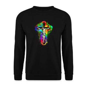 Jesus Christ Cross - Unisex Sweatshirt - black - Front - Alina (178cm) & Michal (187cm)