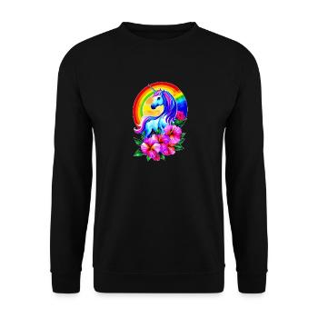 Magical rainbow unicorn with flowers - Unisex Sweatshirt - black - Front - Alina (178cm) & Michal (187cm)