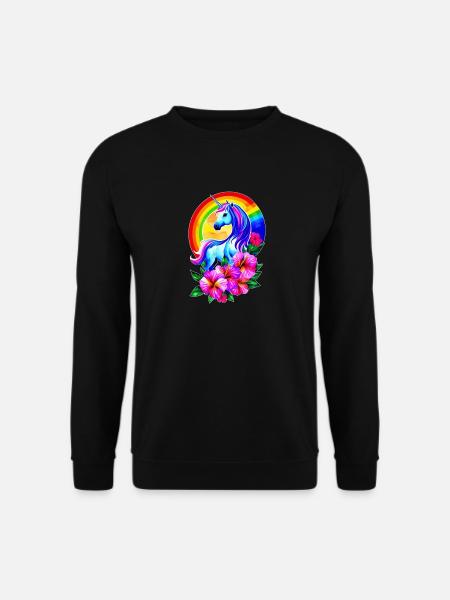 Magisches Regenbogen-Einhorn mit Blumen - Unisex Pullover - Schwarz