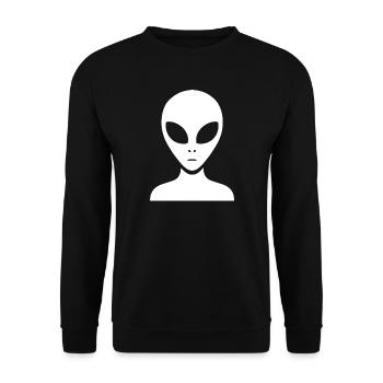 Minimalistisches Alien Portrait Silhouette - Unisex Pullover - Schwarz - Vorne - Alina (178cm) & Michal (187cm)