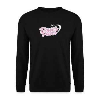 Flower Power - Retro-Schrift in rosa mit Stern - Unisex Pullover - Schwarz - Vorne - Alina (178cm) & Michal (187cm)