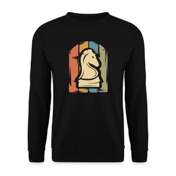 vintage Schach Illustration - knight Logo Verein - Unisex Pullover - Schwarz - Vorne - Alina (178cm) & Michal (187cm)