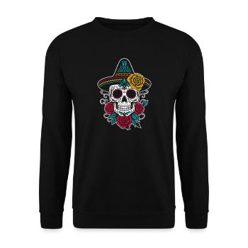 Crâne en sucre avec sombrero et roses Mexique - Sweat-shirt Unisexe - noir - Devant - Alina (178cm) & Michal (187cm)
