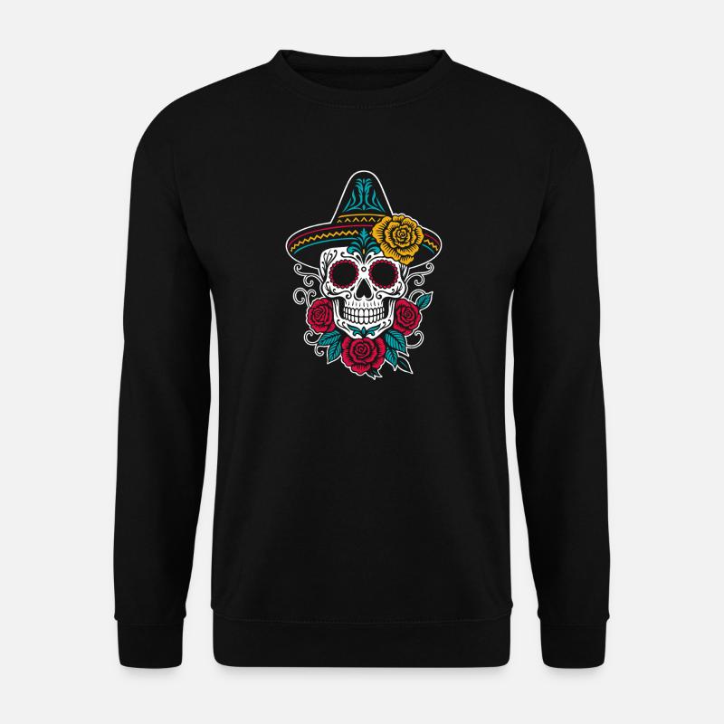Sugar Skull with Sombrero and Roses Mexico - Unisex Sweatshirt - black