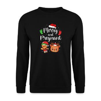 Werdende Mutter Weihnachten Gender Reveal - Unisex Pullover - Schwarz - Vorne - Alina (178cm) & Michal (187cm)