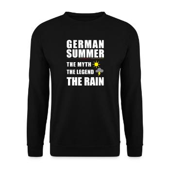 German Summer – Sun, Rain & Lightning Humor Shirt - Unisex Sweatshirt - black - Front - Alina (178cm) & Michal (187cm)