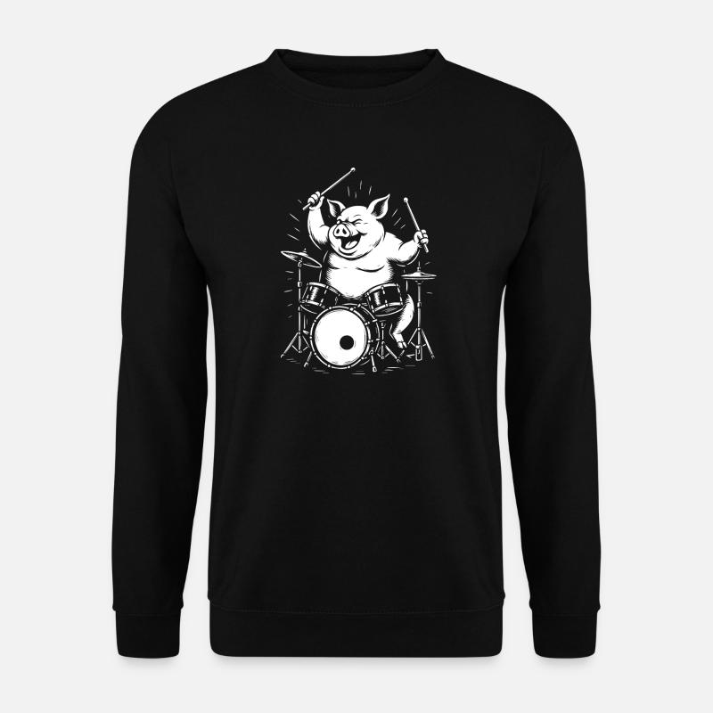 Funny Pig spielt Schlagzeug - Unisex Pullover - Schwarz